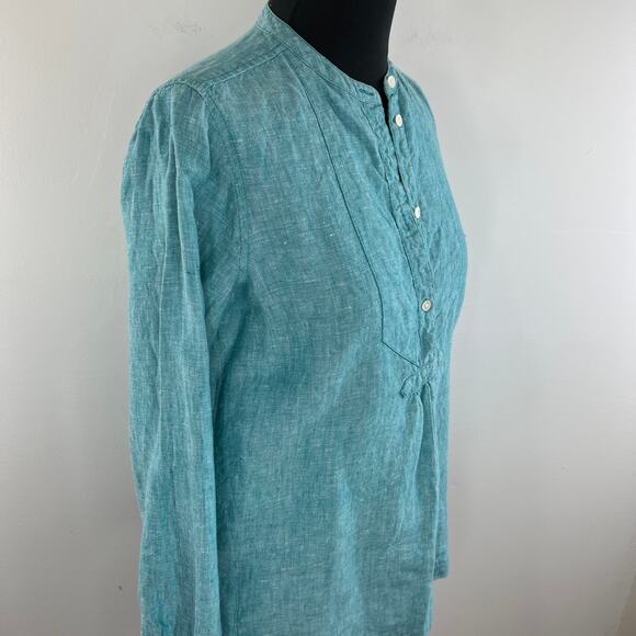 J Crew Baird McNutt Irish Linen Turquoise Blue Long Sleeves Popover Top Size 0 - Picture 4 of 12
